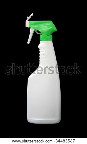 detergent plastic spray bottle isolated on black with clipping path