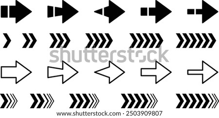 Collection different arrow signs. Set of arrow signs, direction symbol, way sign, traffic icons isolated on white background. Black arrow signs. Arrow icon set