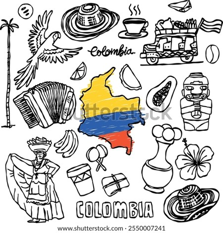 Set of doodle style Colombia illustrations