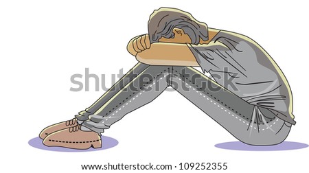 Sad Man, Head On Knees, Vector Illustration - 109252355 : Shutterstock