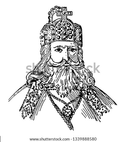 Charlemagne 742 to 814 he was holy Roman emperor king of the Franks king of the Lombard and emperor of the Romans vintage line drawing or engraving illustration