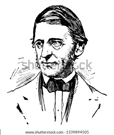 Ralph Waldo Emerson 1803 to 1882 he was an American essayist lecturer and poet who led the transcendentalist movement of the mid to 19th century vintage line drawing or engraving illustration