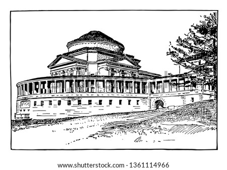 The Hall of Fame for Great Americans, Bronx community college, Bronx, New york city. Designed by architect Stanford white vintage line drawing.