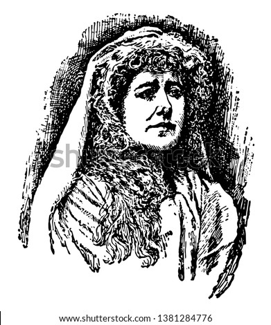 Ellen Alicia Terry, 1847-1928, she was an English actress, vintage line drawing or engraving illustration