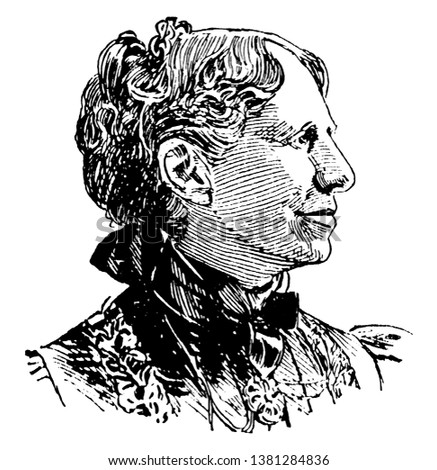 Clara Barton, 1821-1912, she was a teacher and patent clerk and hospital nurse in the American civil war who founded the American red cross, vintage line drawing or engraving illustration