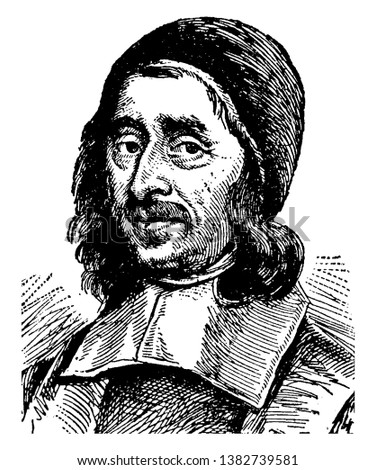 Richard Baxter, 1615-1691, he was an English puritan church leader, poet,  theologian, and writer, vintage line drawing or engraving illustration