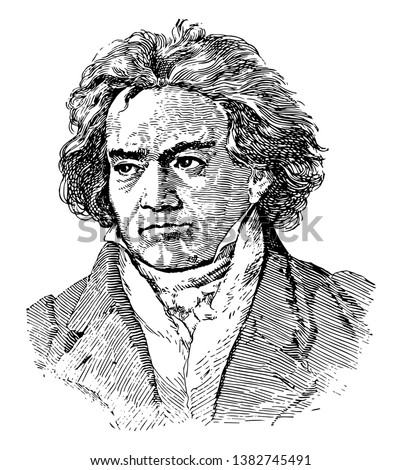 Ludwig van Beethoven, 1770-1827, he was a German composer and pianist, famous for his compositions 9 symphonies, 5 piano concertos, 1 violin concerto, 32 piano sonatas, 16 string quartets, vintage