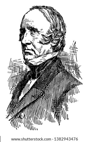 Wendell Phillips, 1811-1884, he was an American abolitionist, advocate for Native Americans, orator, and attorney, vintage line drawing or engraving illustration