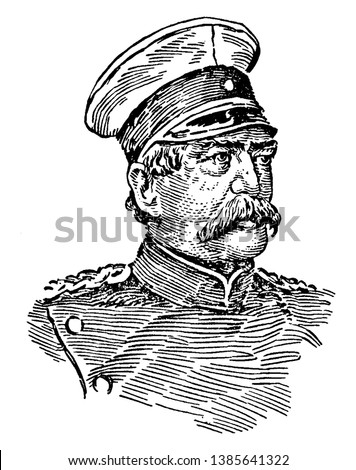 Otto von Bismark, 1815-1898, he was a Prussian statesman, first chancellor of the German empire from 1871 to 1890, and minister president of Prussia, vintage line drawing or engraving illustration