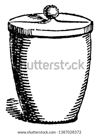 A crucible is a cup-shaped piece of laboratory object laboratory equipment used to contain chemical compounds when heating them to very high temperatures, vintage line drawing or engraving