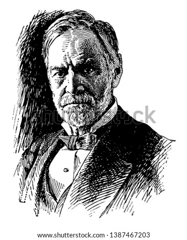 John Sherman, 1823-1900, he was an American politician, United States of senator from Ohio, and United states secretary of state, vintage line drawing or engraving illustration