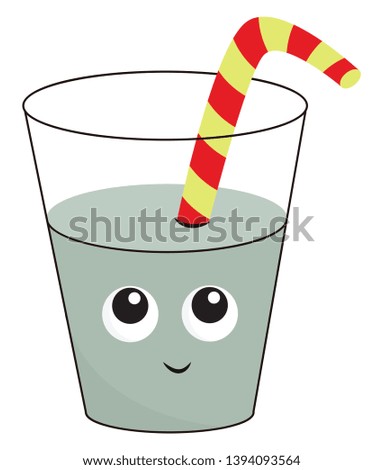 A glass half filled with water with a striped straw in it vector color drawing or illustration