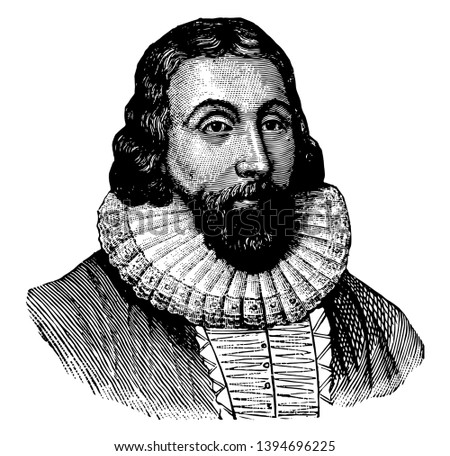 John Winthrop 1587 to 1649 he was an English puritan lawyer and third governor of the Massachusetts bay colony vintage line drawing or engraving illustration