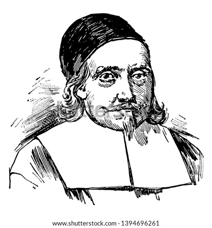 John Endicott c. 1588 to 1665 he was a colonial magistrate soldier and governor of the Massachusetts vintage line drawing or engraving illustration