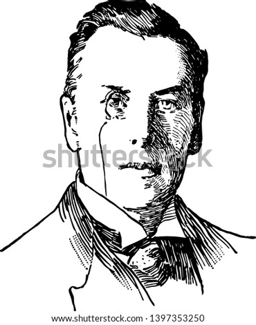 Joseph Chamberlain 1836 to 1914 he was a British politician and statesman vintage line drawing or engraving illustration