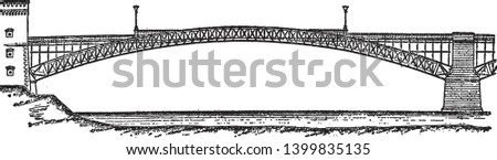 Coblenz Bridge is a German city situated on both banks of the Rhine where it is joined by the Moselle, vintage line drawing or engraving illustration.