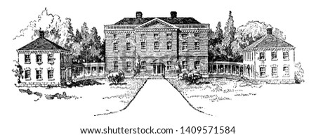 Josiah Martin,the Royal Governor of North Carolina Residence,vintage line drawing or engraving illustration.