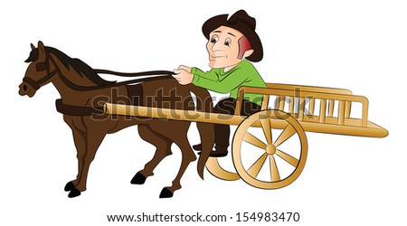 Vector Illustration Of A Man Riding A Horse Drawn Cart. - 154983470 ...