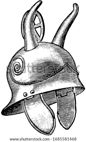 Gallic Iron Helmet used in the Gallic War, vintage line drawing or engraving illustration.