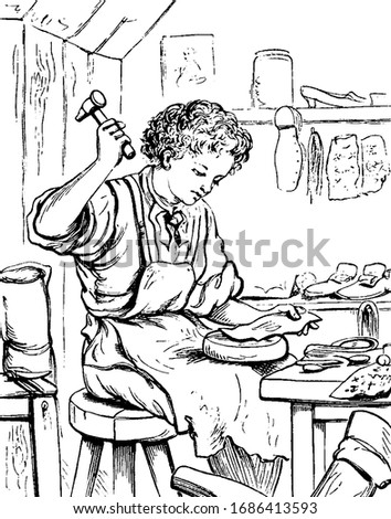 Shoe Craftsman, vintage engraved illustration.