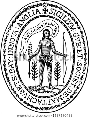 Seal of Massachusetts Bay Company, vintage illustration