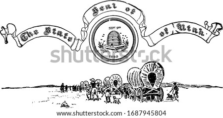 The United States seal of Utah, vintage illustration