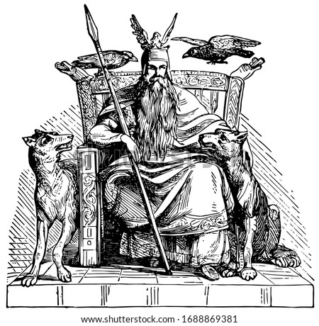 Odin, vintage engraved drawing illustration Imagine de stoc © 