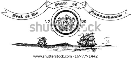 The United States seal of Massachusetts in 1788, vintage illustration