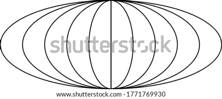 Five Concentric Ellipses with vertical line in center. The major axis is greater than minor axis for outer three ellipses, equal for the fourth ellipse, and for the inner most ellipse axis