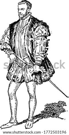 King Philip II, King of Spain, 1554 to 1598, vintage line drawing or engraving illustration.