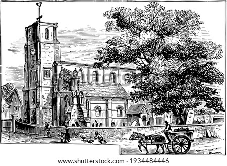 Harold's Church at Waltham vintage illustration. 