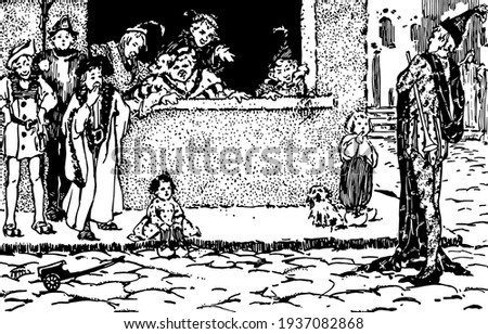 Pied Piper, vintage engraved illustration