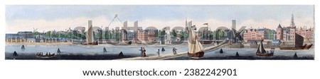 Panorama of Amsterdam (page B), Pieter van der Meulen, 1792 - 1847 View of Amsterdam from the IJ. On the left 's Lands Zeemagazijn, on the right the Zuiderkerkstoren and the Schreierstoren. Stock fotó © 
