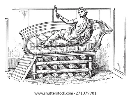 The bed of Dido, vintage engraved illustration. 