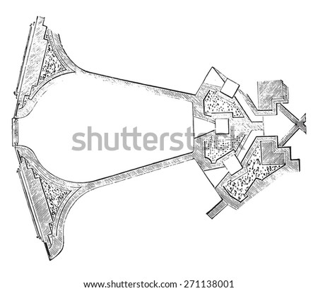 Furnace Eaton sectional plan, vintage engraved illustration. Industrial encyclopedia E.-O. Lami - 1875. 