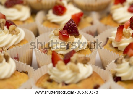 Group of homemade strawberry cupcakes