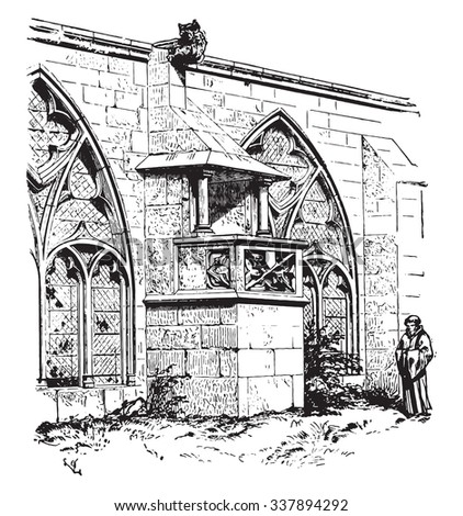 Chair of the cloister of the Cathedral of Saint-Die, engraving from the architectural dictionary Viollet-le-Duc, vintage engraved illustration. Industrial encyclopedia E.-O. Lami - 1875.
