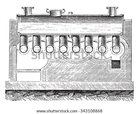 Wolff boiler, vintage engraved illustration. Industrial encyclopedia E.-O. Lami - 1875.