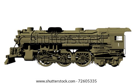 Side view of an old steel locomotive or lead train model, isolated against a white background.