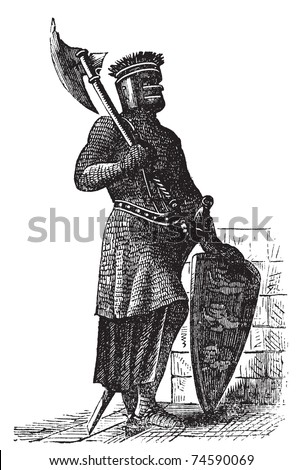 Armor And Weapons During The First Crusades Era, Old Engraving. Vector ...