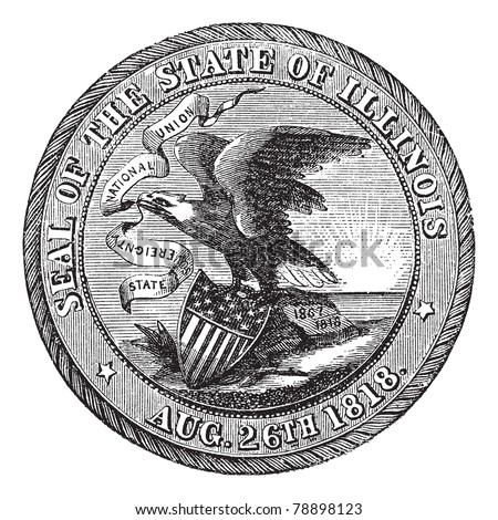 Great Seal of the State of Illinois , USA, vintage engraving. Old engraved illustration of Great Seal of the State of Illinois isolated on a white background. Trousset encyclopedia (1886 - 1891)