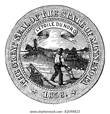Seal of the State of Minnesota, vintage engraved illustration.   Trousset encyclopedia (1886 - 1891).