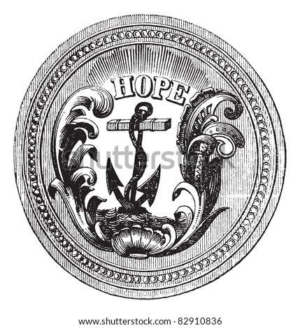 Seal of the State of Rhode Island, USA ,vintage engraving. Old engraved illustration of Seal of the State of Rhode Island isolated on a white background. Trousset encyclopedia (1886 - 1891).