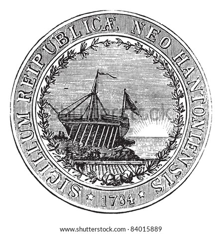 Seal of the State of New Hampshire, vintage engraved illustration. Trousset encyclopedia (1886 - 1891).