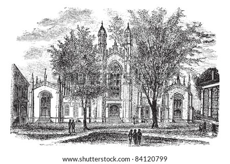 Yale University Library, in New Haven, Connecticut, USA, vintage engraved illustration. Trousset encyclopedia (1886 - 1891).