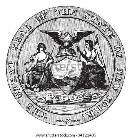 Seal of the State of New York, vintage engraved illustration. Trousset encyclopedia (1886 - 1891).
