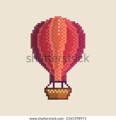 Illustration of Air balloon aerostat in pixel art style Vector illustration