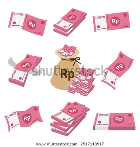 Indonesian rupiah money vector illustration in different angle and orientation