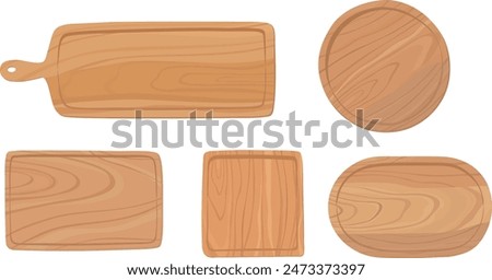 Set of wooden serving boards. Platter, Plates. Hand drawn vector illustration.	