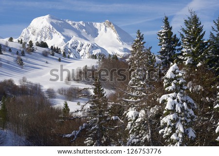 winter landscape, valley of Aspe, Pyrenees, France.